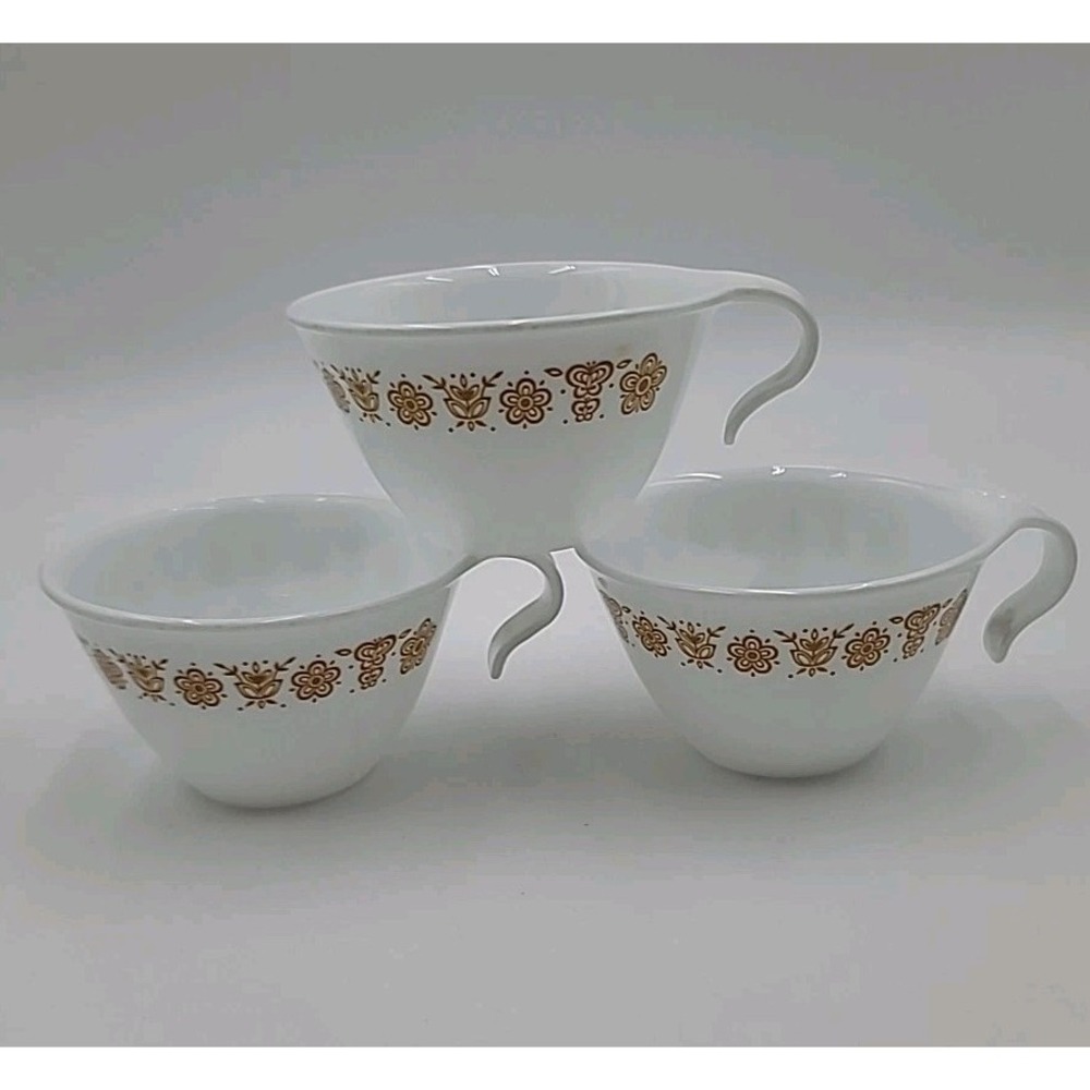 VTG 3pc Corelle Gold‎ Butterfly  Coffee Cup Hook Handle Harvest